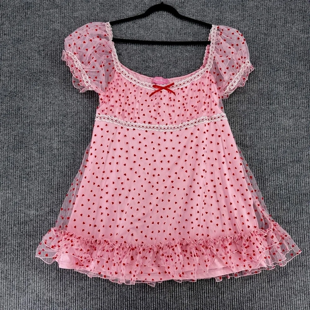 Dolls Kill | Dresses | Dolls Kill Sugar Thrillz Pink Heart Babydoll Tulle  Dress Womens X Xl Nwt | Poshmark